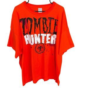Jerzees Halloween Shirt Adult 3X Orange Zombie Hunter Scary Short Sleeve Costume